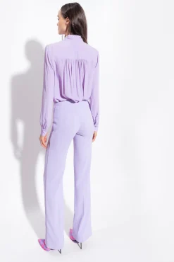 Tailleurs Et Ensembles|PINKO Chemise En Soie Melangee A Col Lavalliere Violet Tulipe