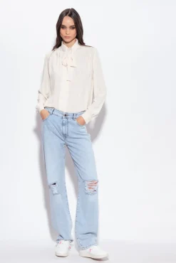 Chemises Et Blouses|PINKO Chemise En Soie Melangee A Col Lavalliere Rose Fume Blanc