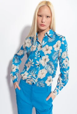 Chemises Et Blouses|PINKO Chemise Fleur Graphique Turquoise/Beurre/Noir
