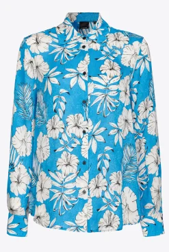 Chemises Et Blouses|PINKO Chemise Fleur Graphique Turquoise/Beurre/Noir