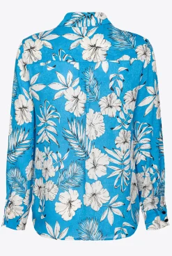 Chemises Et Blouses|PINKO Chemise Fleur Graphique Turquoise/Beurre/Noir
