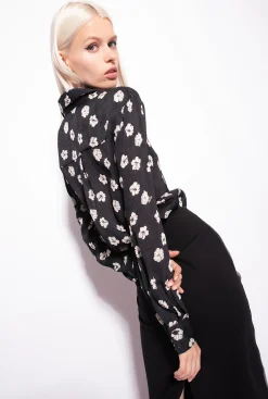 Chemises Et Blouses|PINKO Chemise Fleur Graphique Noir/Ecru