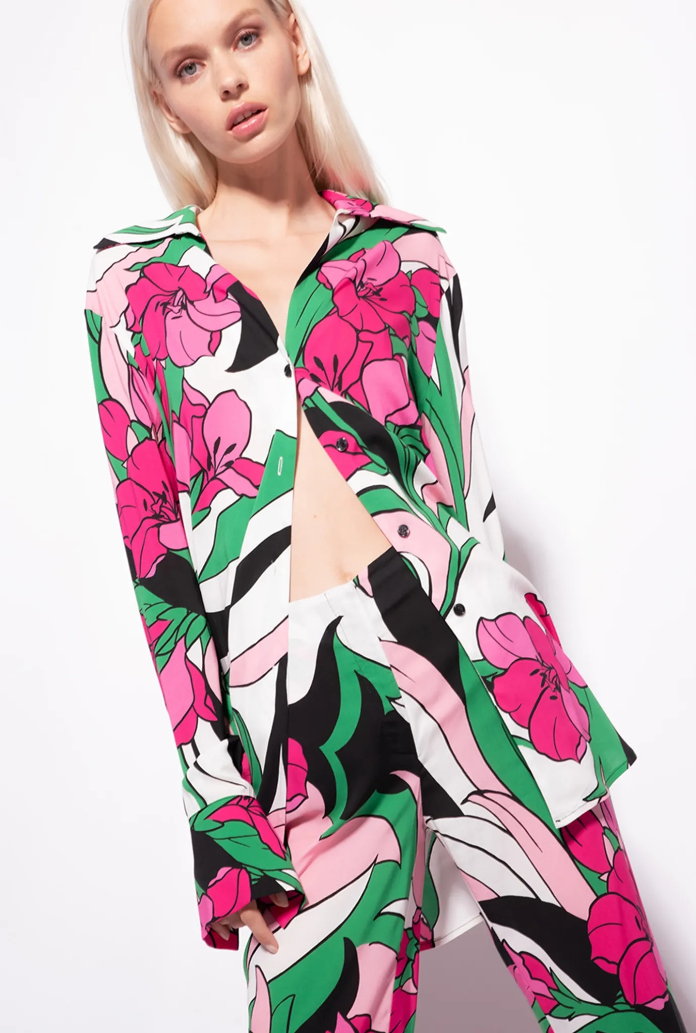Chemises Et Blouses|PINKO Chemise Longue A Imprime Floral Mult. Noir/Fuchsia