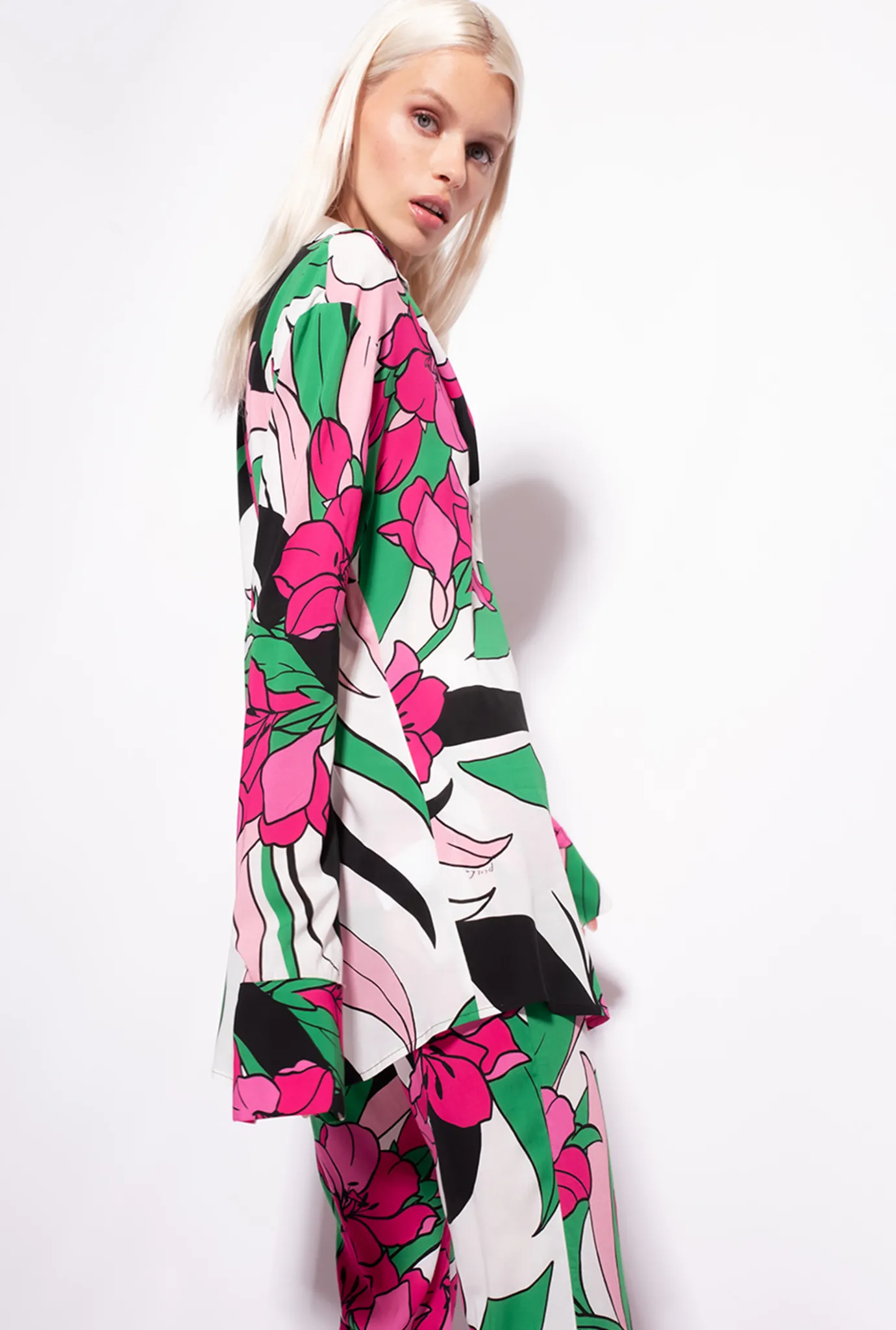 Chemises Et Blouses|PINKO Chemise Longue A Imprime Floral Mult. Noir/Fuchsia