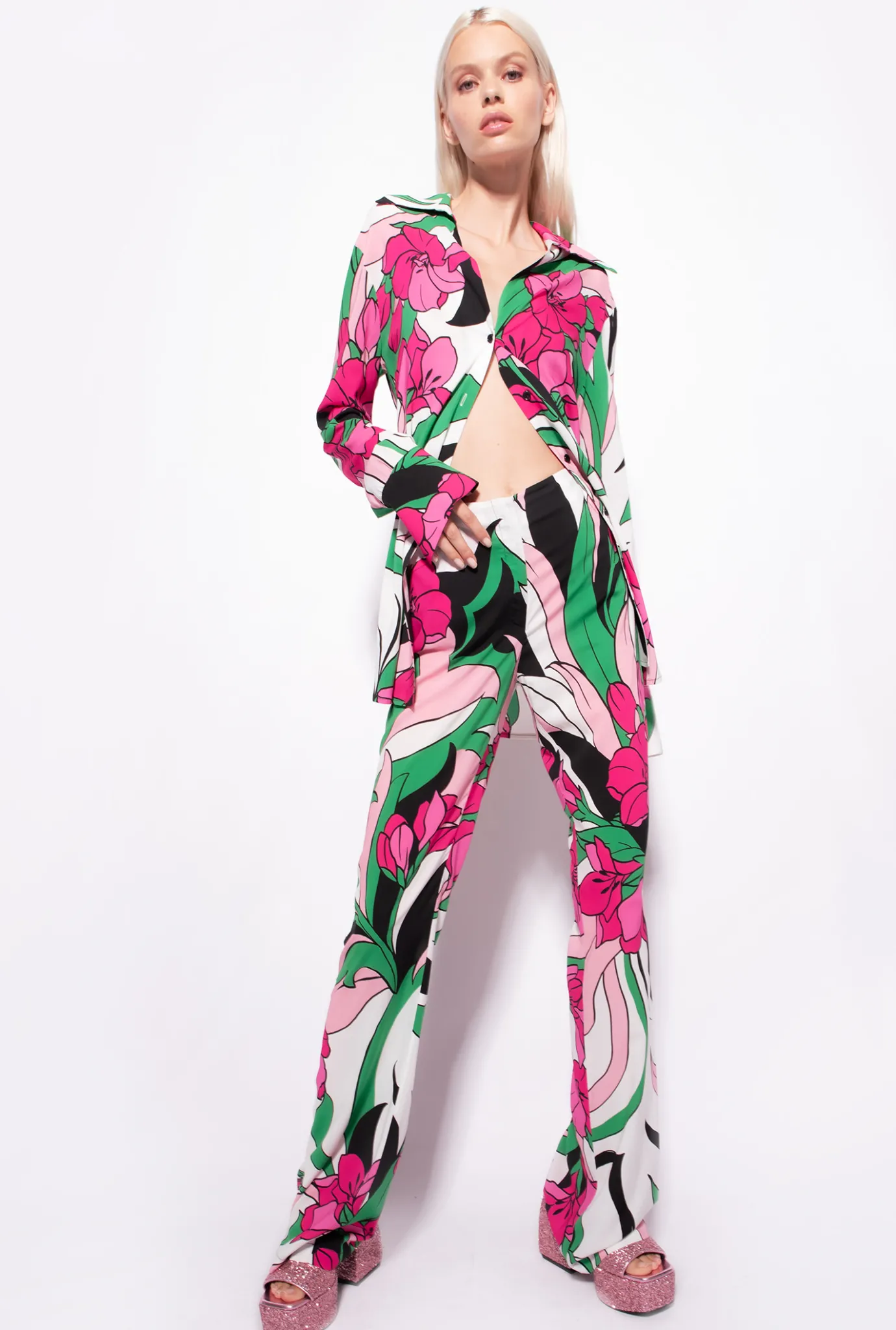 Chemises Et Blouses|PINKO Chemise Longue A Imprime Floral Mult. Noir/Fuchsia