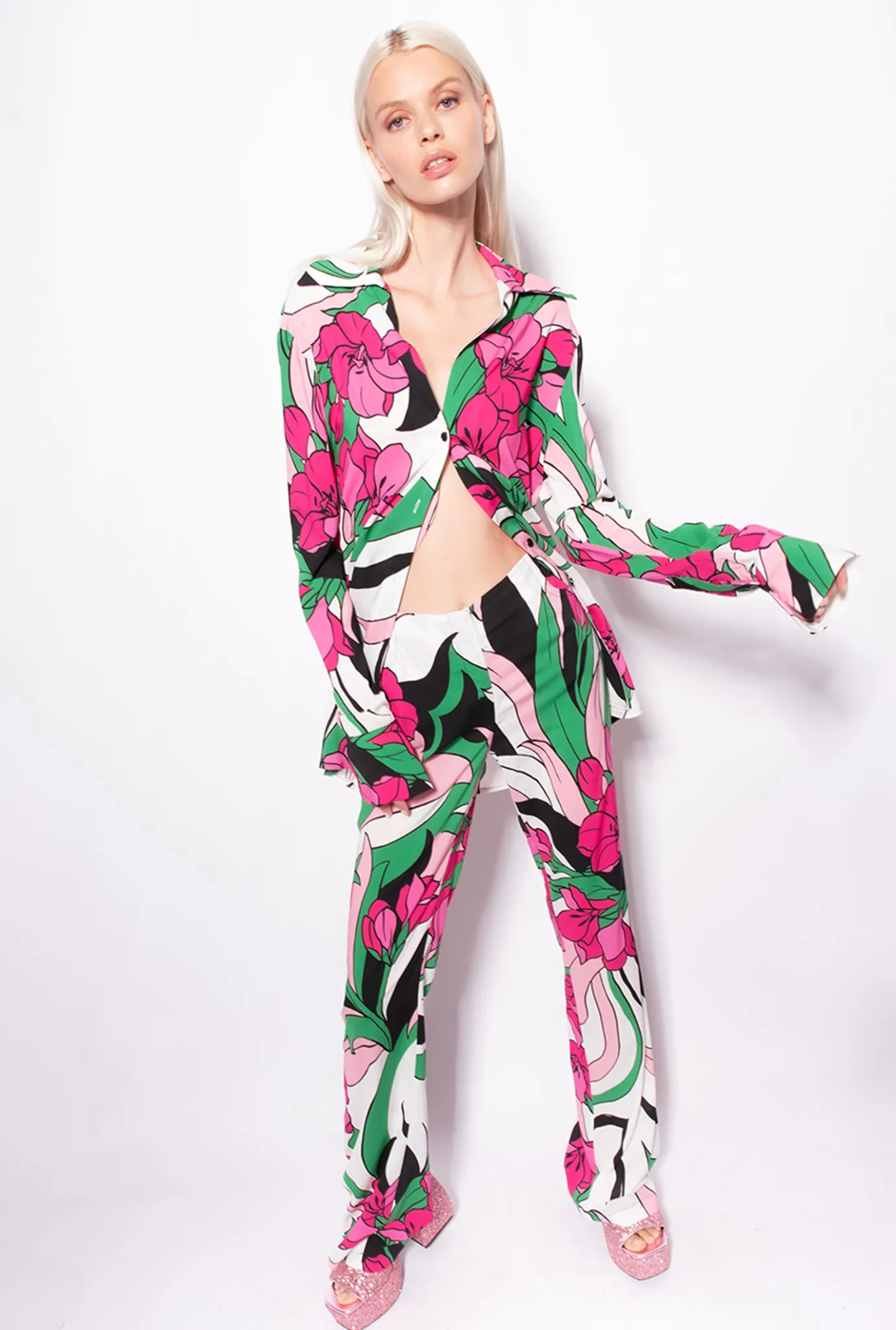 Chemises Et Blouses|PINKO Chemise Longue A Imprime Floral Mult. Noir/Fuchsia