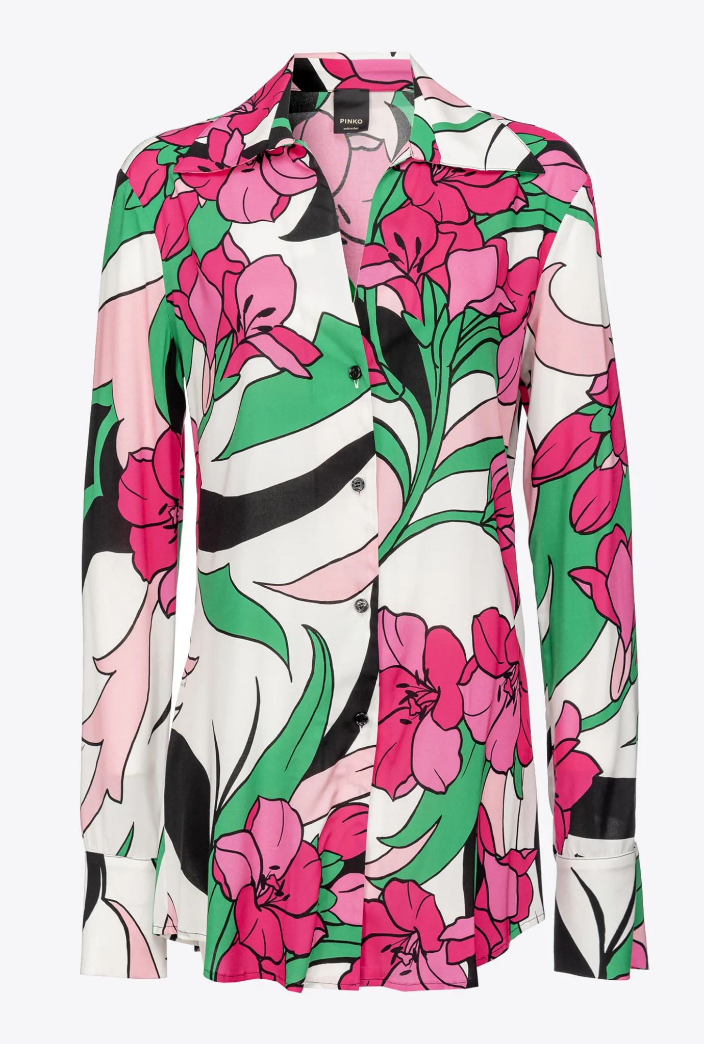 Chemises Et Blouses|PINKO Chemise Longue A Imprime Floral Mult. Noir/Fuchsia