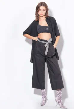 Maillots De Bain|PINKO Chemise Longue A Logo En Strass Noir Limousine