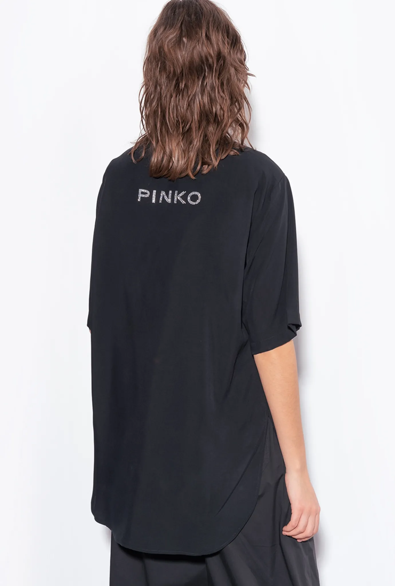 Maillots De Bain|PINKO Chemise Longue A Logo En Strass Noir Limousine