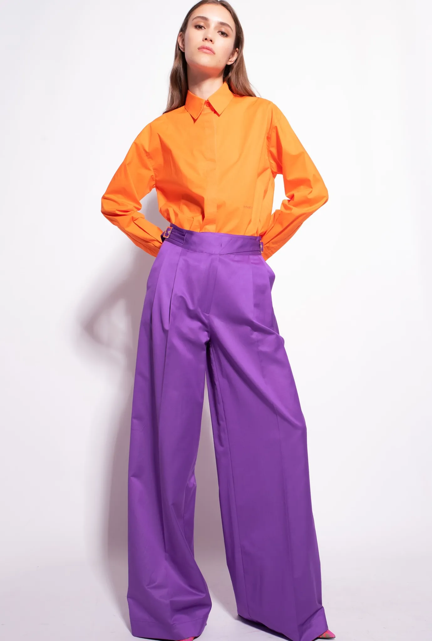 Chemises Et Blouses|PINKO Chemise Oversize Avec Broderie Orange Vibrant