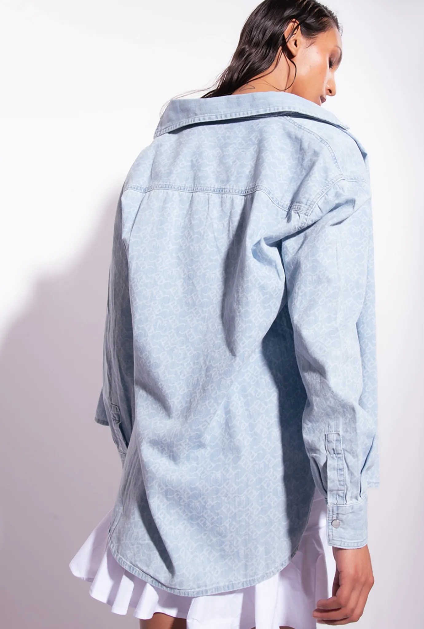 Chemises Et Blouses|PINKO Chemise Oversize En Denim Imprime Au Laser Blanc/Azur