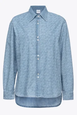 Chemises Et Blouses|PINKO Chemise Oversize En Denim Imprime Au Laser Blanc/Azur