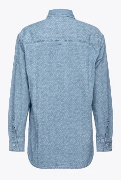 Chemises Et Blouses|PINKO Chemise Oversize En Denim Imprime Au Laser Blanc/Azur