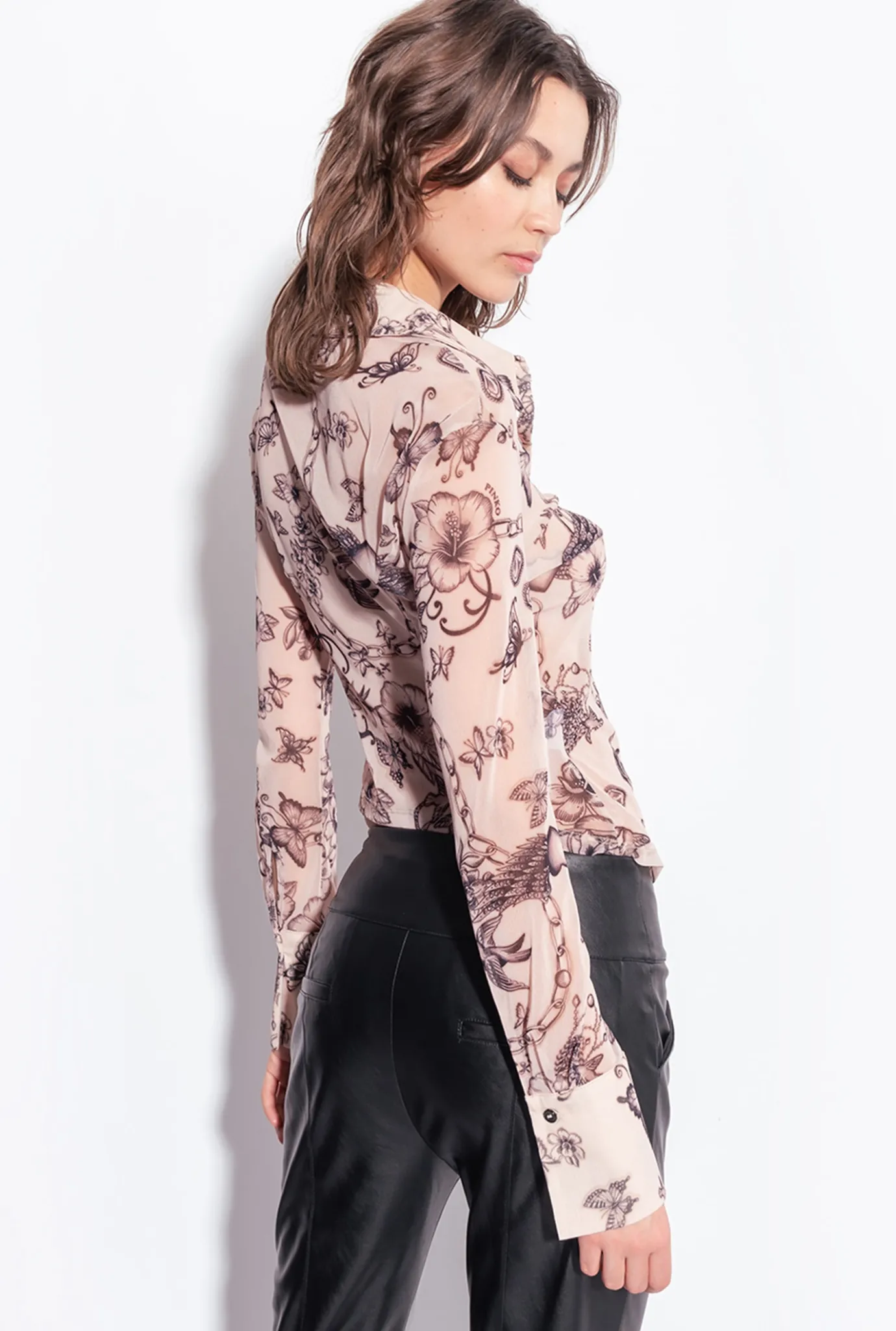 Chemises Et Blouses|PINKO Chemise Slim A Imprime Tatouage Chair/Noir