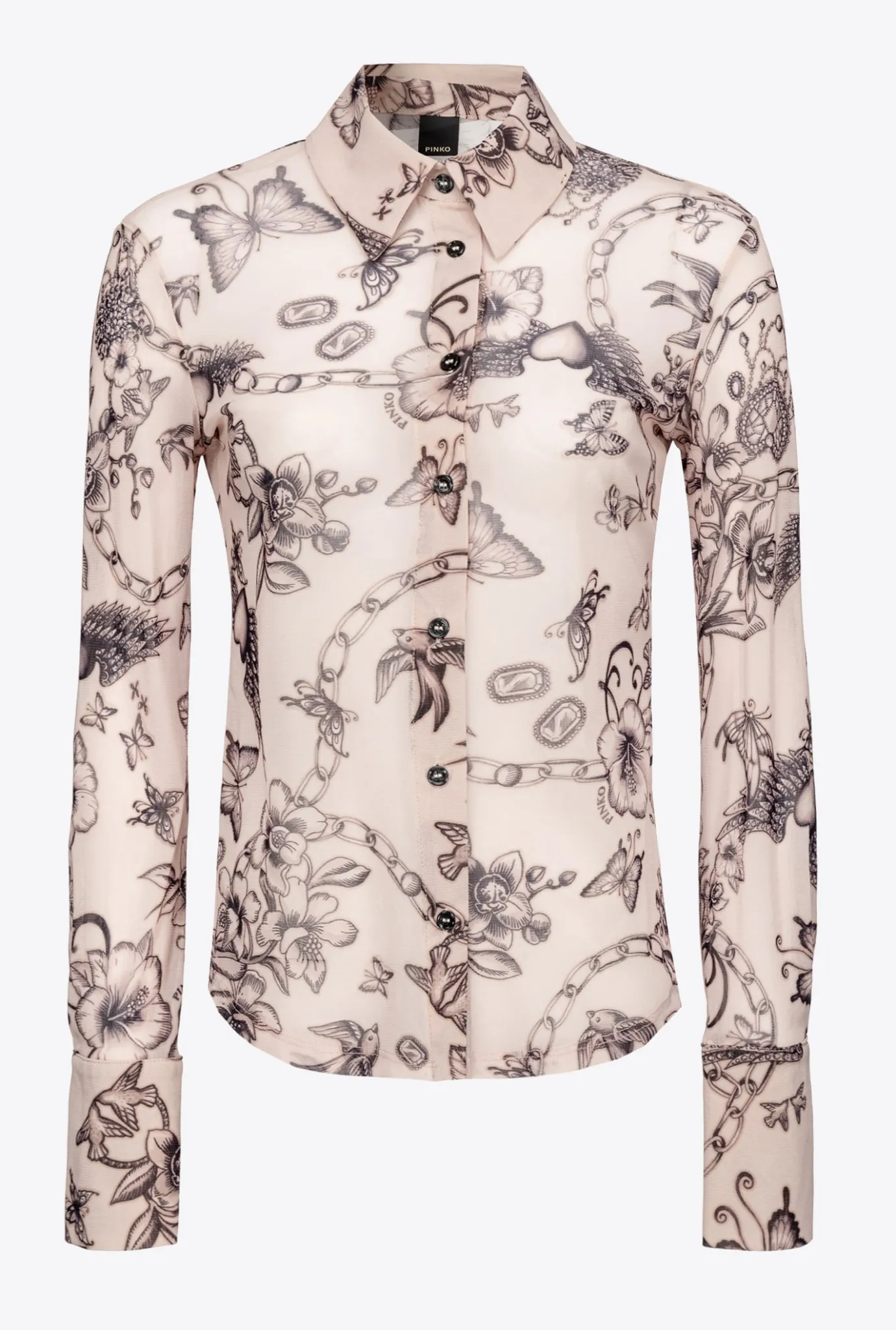 Chemises Et Blouses|PINKO Chemise Slim A Imprime Tatouage Chair/Noir