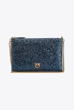 Sacs De Soirée|PINKO Classic Flat Love Bag A Paillettes Bleu Clematite-Or Antique