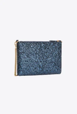 Sacs De Soirée|PINKO Classic Flat Love Bag A Paillettes Bleu Clematite-Or Antique