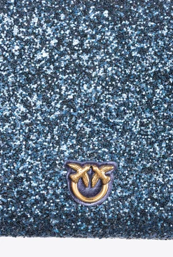 Sacs De Soirée|PINKO Classic Flat Love Bag A Paillettes Bleu Clematite-Or Antique