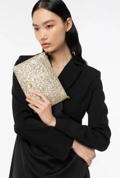 Sacs De Soirée|PINKO Classic Flat Love Bag A Paillettes Or-Or Antique
