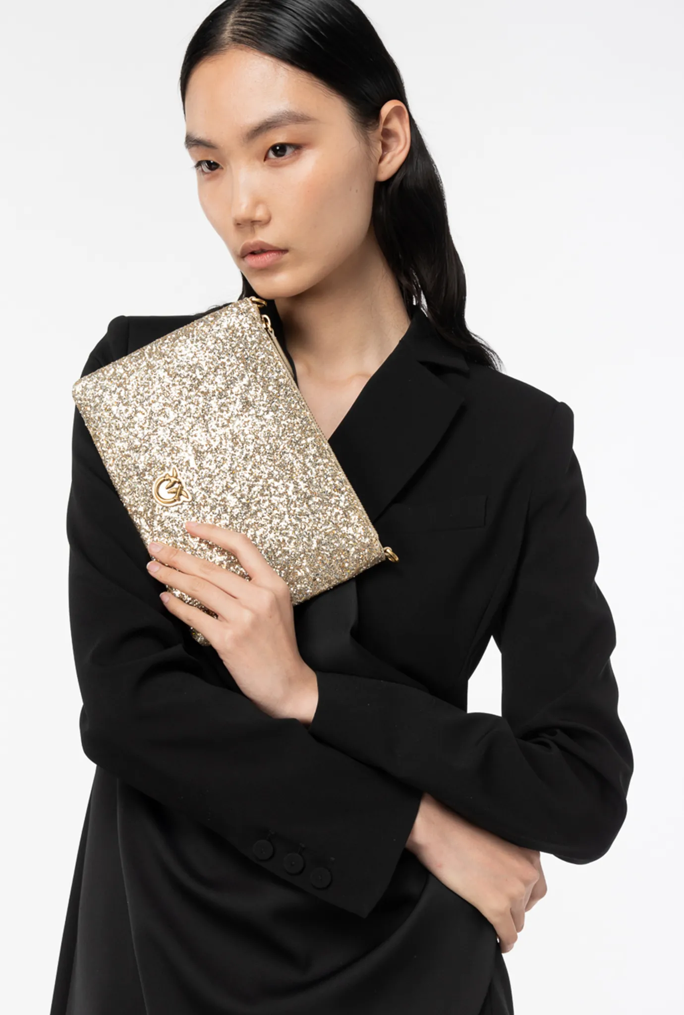 Sacs De Soirée|PINKO Classic Flat Love Bag A Paillettes Or-Or Antique
