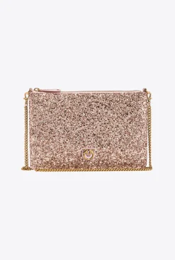 Sacs De Soirée|PINKO Classic Flat Love Bag A Paillettes Rose/Rose Poudre-Or Antique