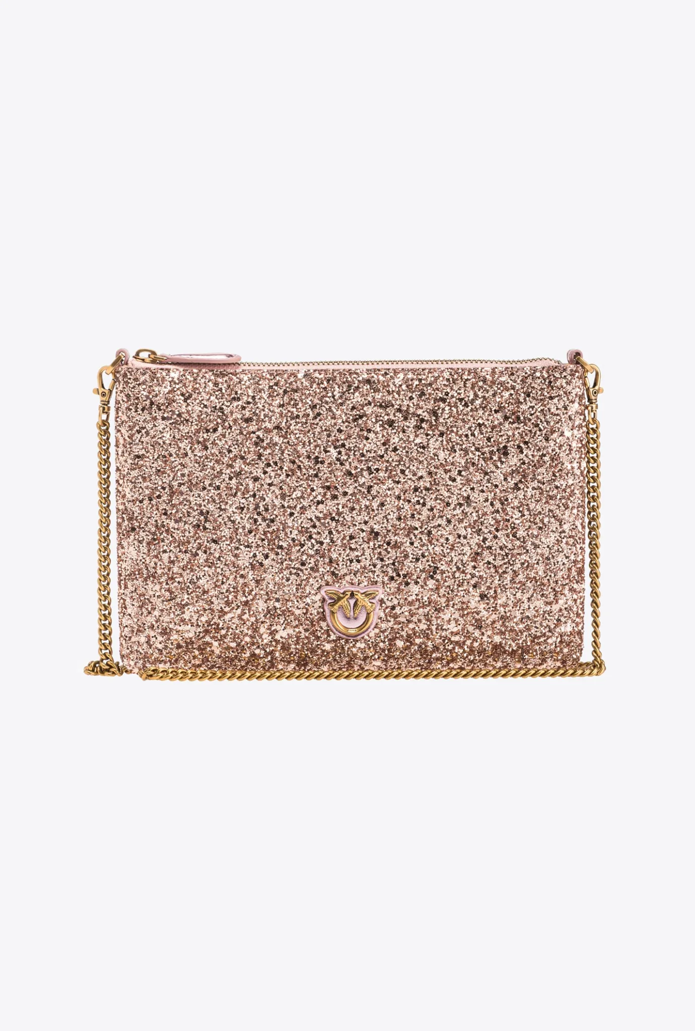 Sacs De Soirée|PINKO Classic Flat Love Bag A Paillettes Rose/Rose Poudre-Or Antique