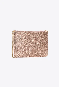 Sacs De Soirée|PINKO Classic Flat Love Bag A Paillettes Rose/Rose Poudre-Or Antique