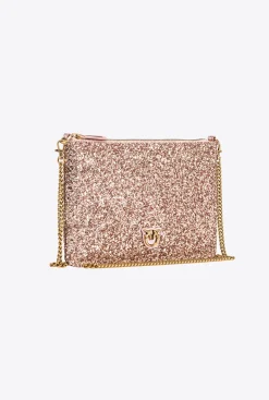 Sacs De Soirée|PINKO Classic Flat Love Bag A Paillettes Rose/Rose Poudre-Or Antique
