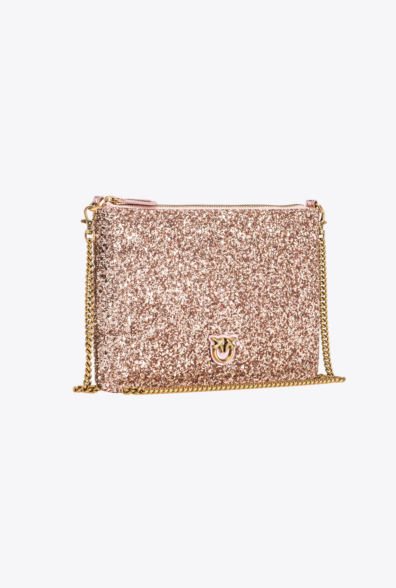 Sacs De Soirée|PINKO Classic Flat Love Bag A Paillettes Rose/Rose Poudre-Or Antique