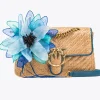 Sacs À Bandoulière|PINKO Classic Lady Love Bag Puff Avec Fleur En Organza Bleu Raphia-Or Antique