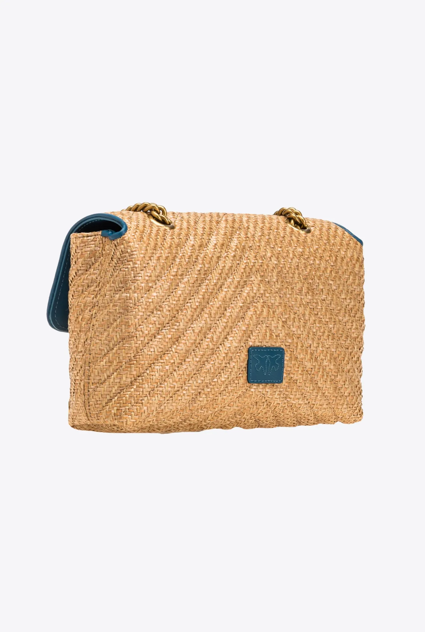 Sacs À Bandoulière|PINKO Classic Lady Love Bag Puff Avec Fleur En Organza Bleu Raphia-Or Antique