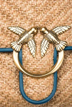 Sacs À Bandoulière|PINKO Classic Lady Love Bag Puff Avec Fleur En Organza Bleu Raphia-Or Antique