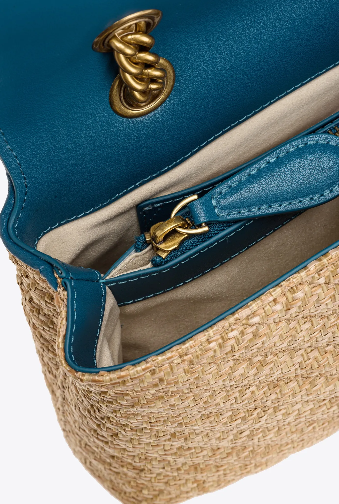 Sacs À Bandoulière|PINKO Classic Lady Love Bag Puff Avec Fleur En Organza Bleu Raphia-Or Antique