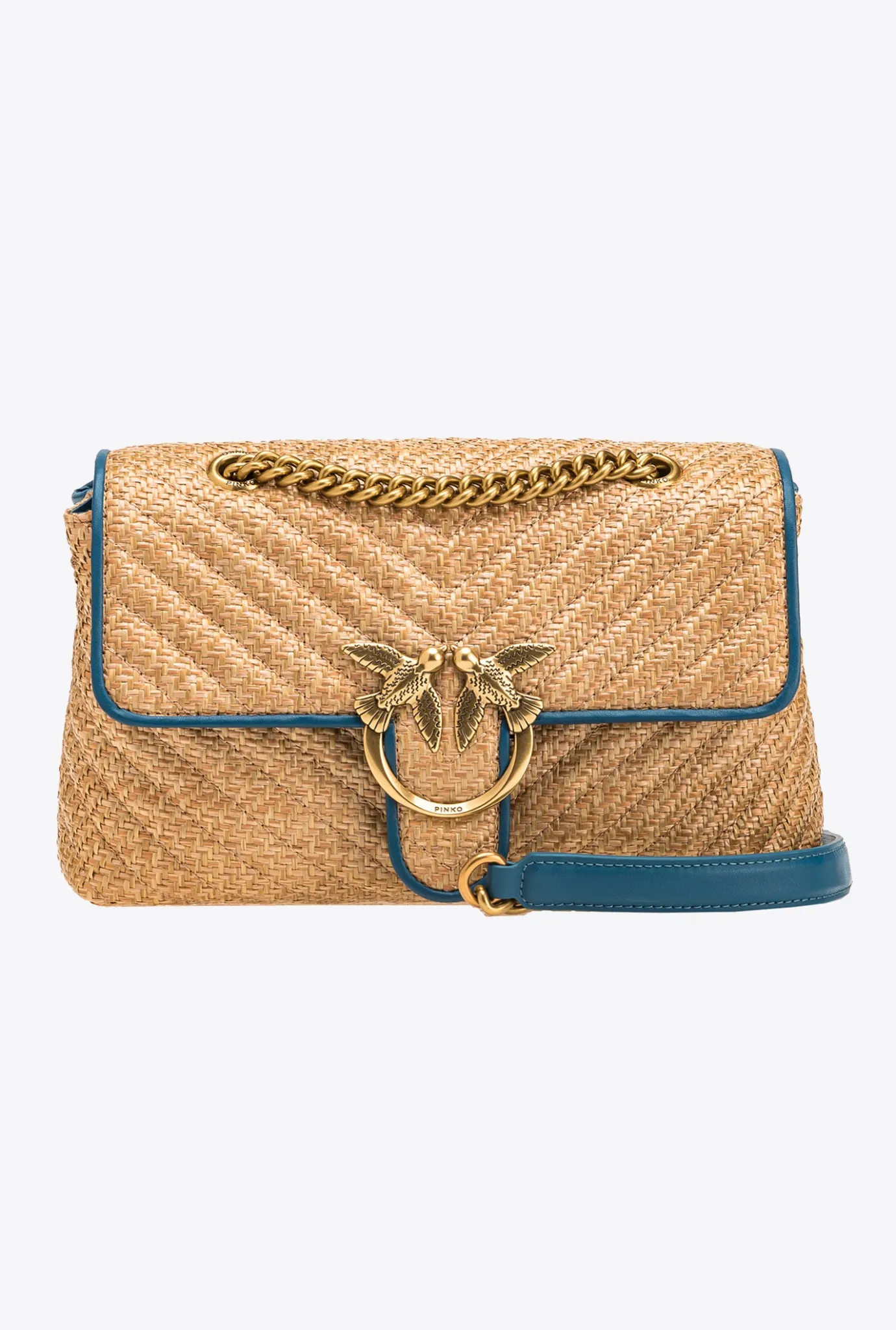 Sacs À Bandoulière|PINKO Classic Lady Love Bag Puff Avec Fleur En Organza Bleu Raphia-Or Antique