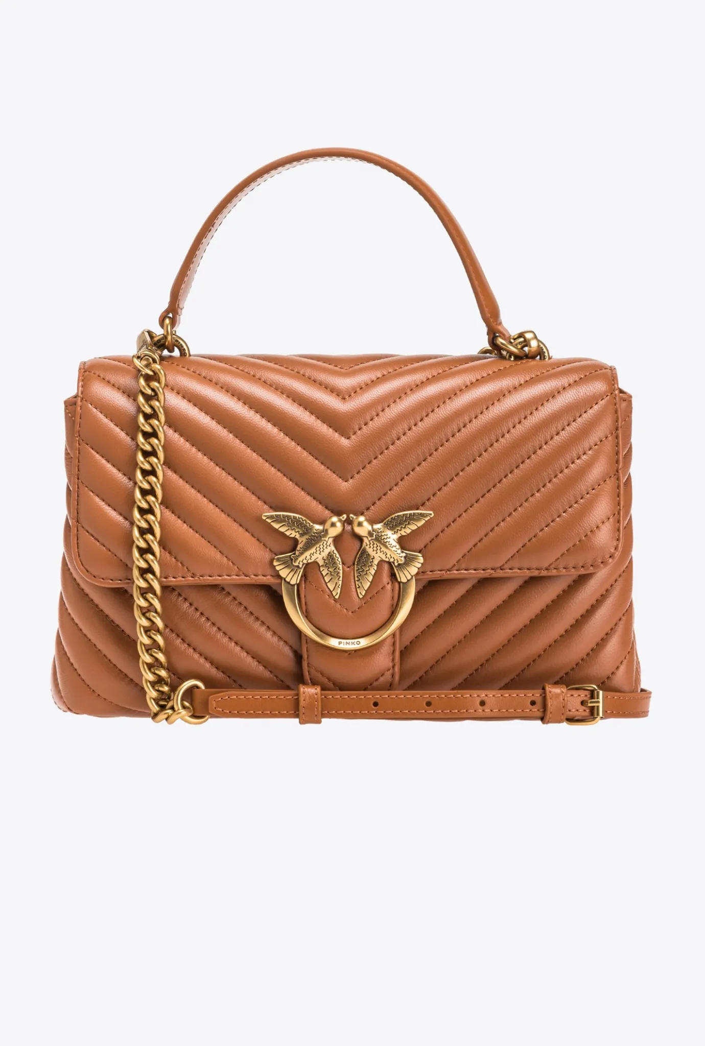 Sacs À Main|PINKO Classic Lady Love Bag Puff Chevron Cognac-Or Antique