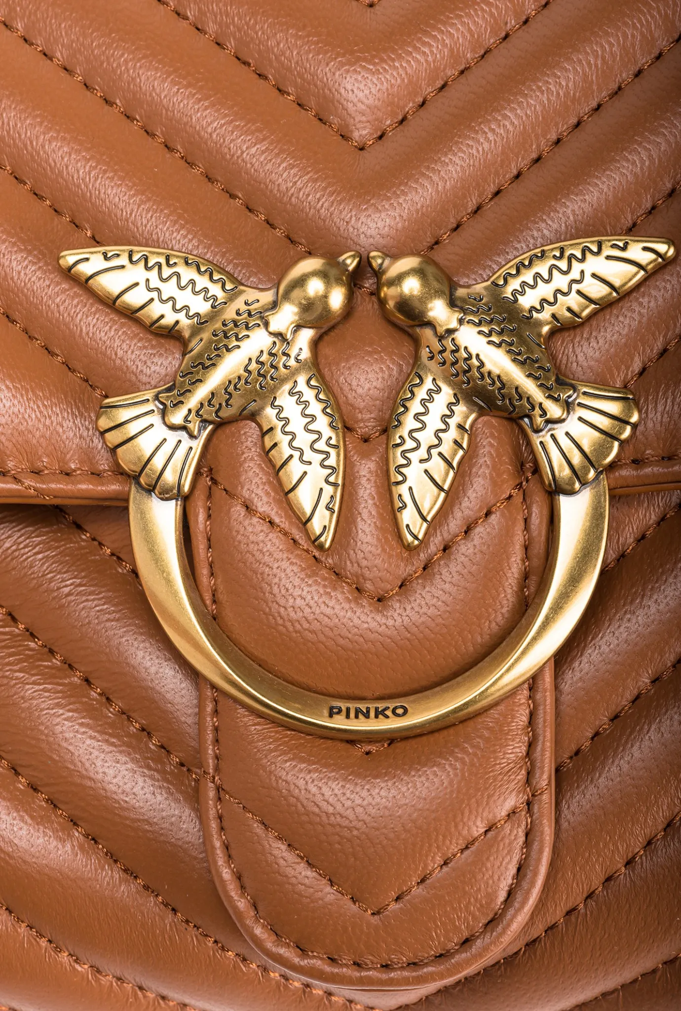 Sacs À Main|PINKO Classic Lady Love Bag Puff Chevron Cognac-Or Antique