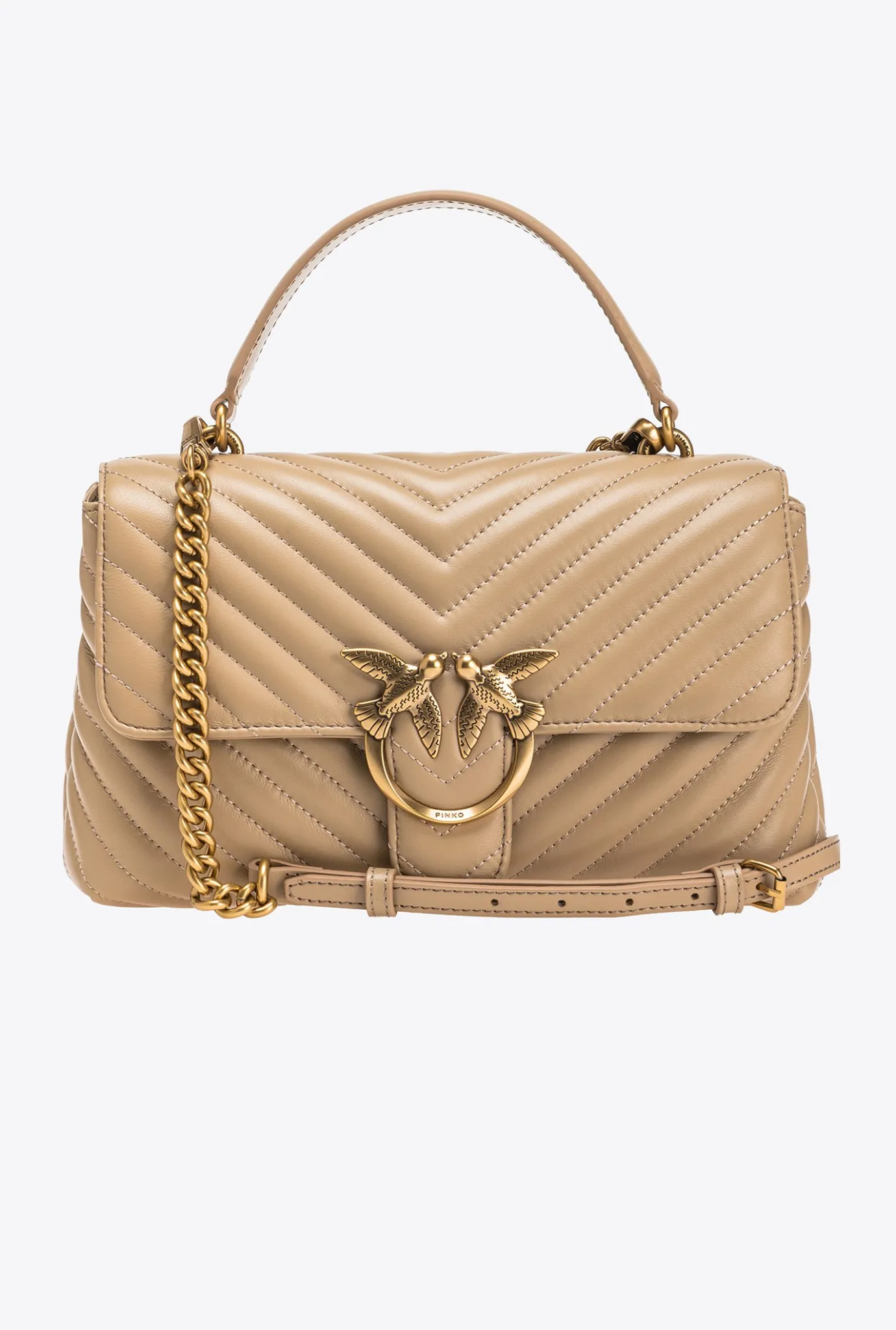 Sacs À Main|PINKO Classic Lady Love Bag Puff Chevron Sable-Or Antique