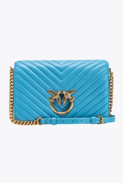 Sacs À Bandoulière|PINKO Classic Love Bag Click Chevron Bleu Ciel-Or Antique