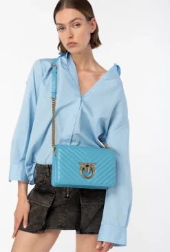 Sacs À Bandoulière|PINKO Classic Love Bag Click Chevron Bleu Ciel-Or Antique