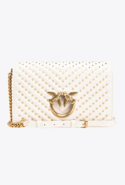 Sacs À Bandoulière|PINKO Classic Love Bag Click Chevron Studs Blanc+Blanc-Or Antique