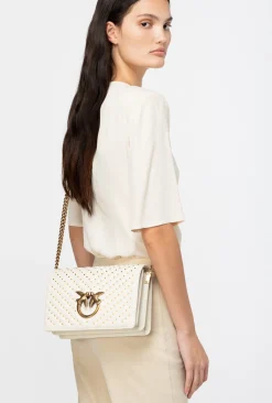 Sacs À Bandoulière|PINKO Classic Love Bag Click Chevron Studs Blanc+Blanc-Or Antique