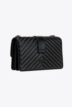 Sacs À Bandoulière|PINKO Classic Love Bag Icon Chevron Noir-Vieil Argent