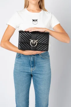 Sacs À Bandoulière|PINKO Classic Love Bag Icon Chevron Noir-Vieil Argent