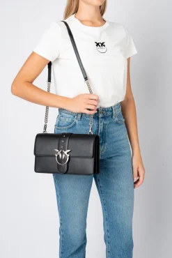 Sacs À Bandoulière|PINKO Classic Love Bag Icon Simply Noir-Vieil Argent