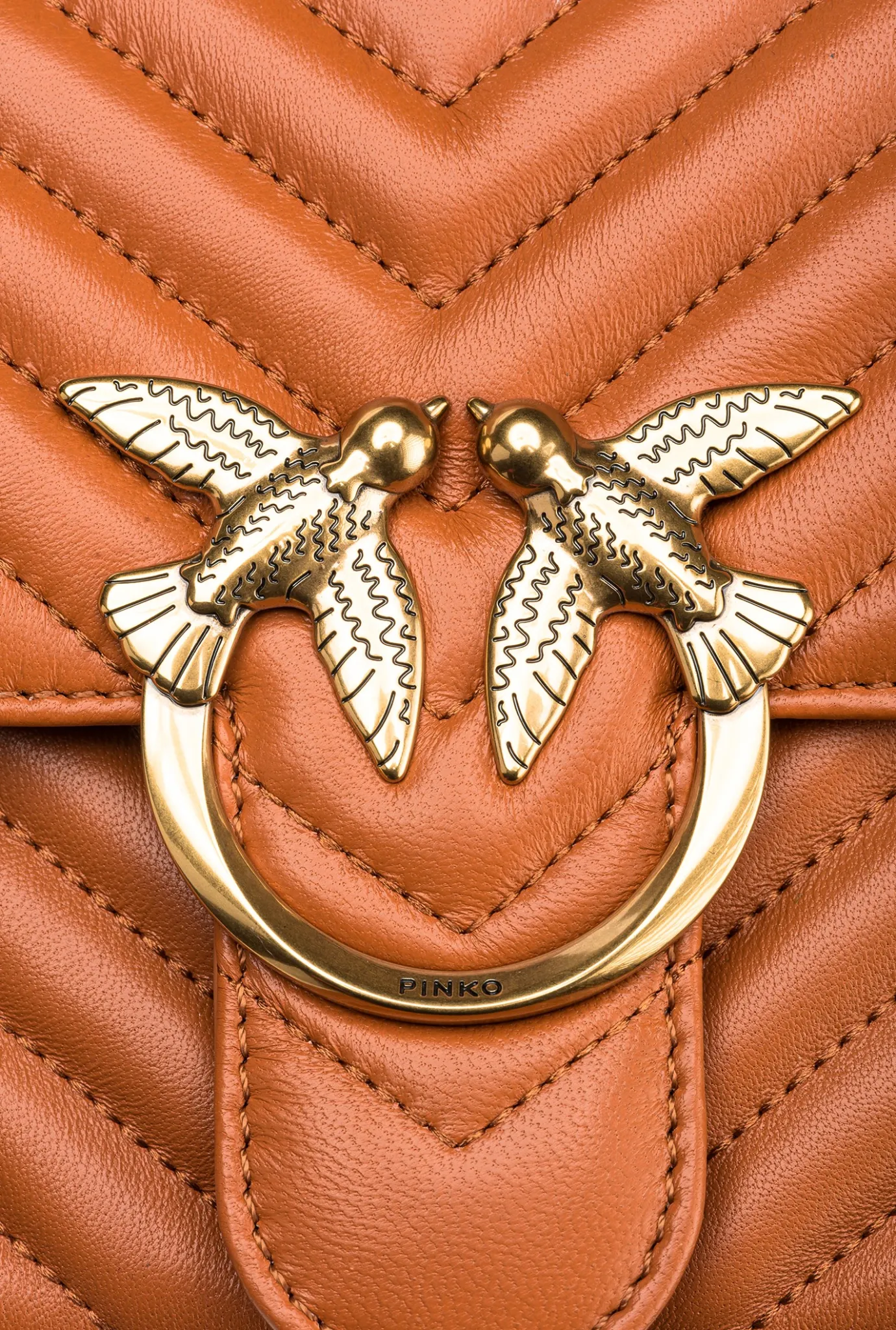 Sacs Portés Épaule|PINKO Classic Love Bag One Chevron Cognac-Or Antique