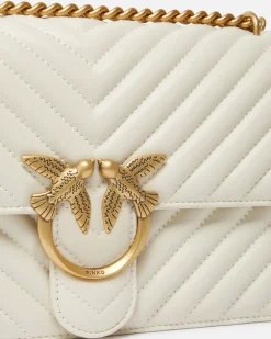 Sacs Portés Épaule|PINKO Classic Love Bag One Chevron Blanc+Blanc-Or Antique