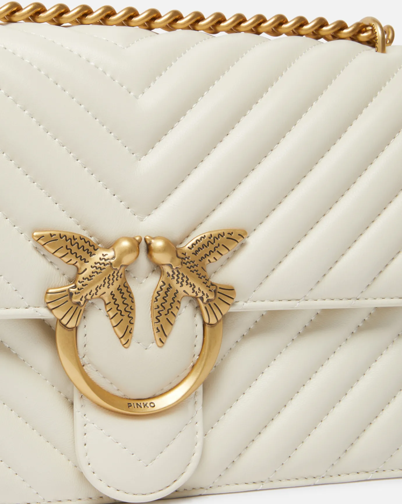 Sacs Portés Épaule|PINKO Classic Love Bag One Chevron Blanc+Blanc-Or Antique
