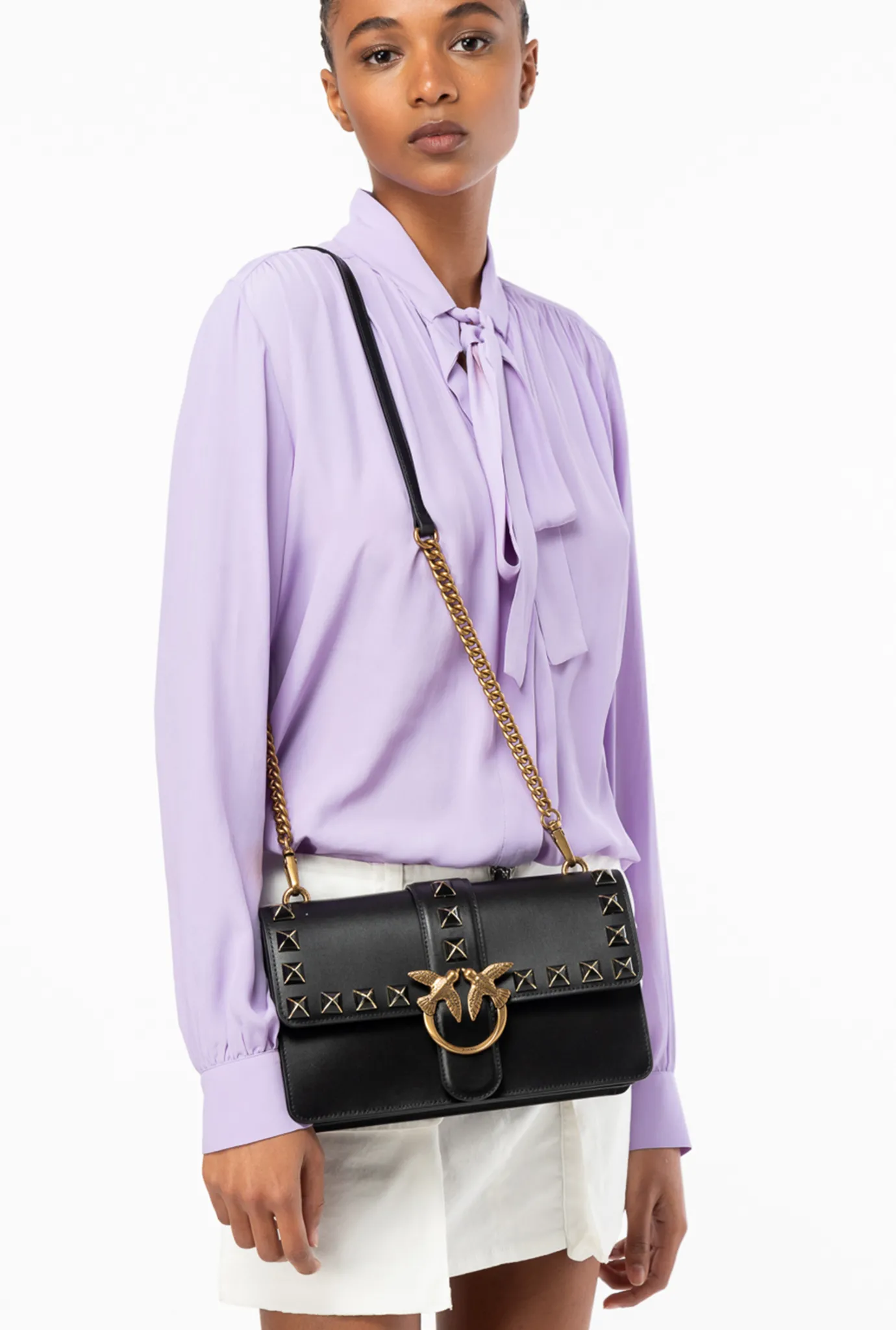 Sacs À Bandoulière|PINKO Classic Love Bag One Painted Studs Noir-Vieil Or
