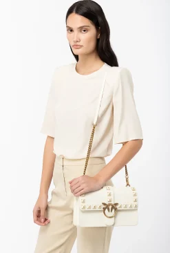 Sacs De Soirée|PINKO Classic Love Bag One Painted Studs Blanc+Blanc-Or Antique