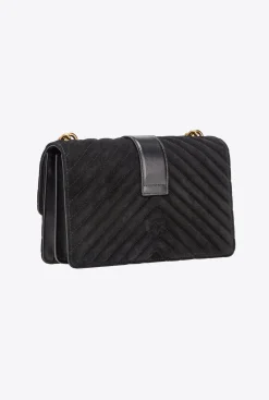 Sacs À Bandoulière|PINKO Classic Love Bag One Suede Noir-Vieil Or